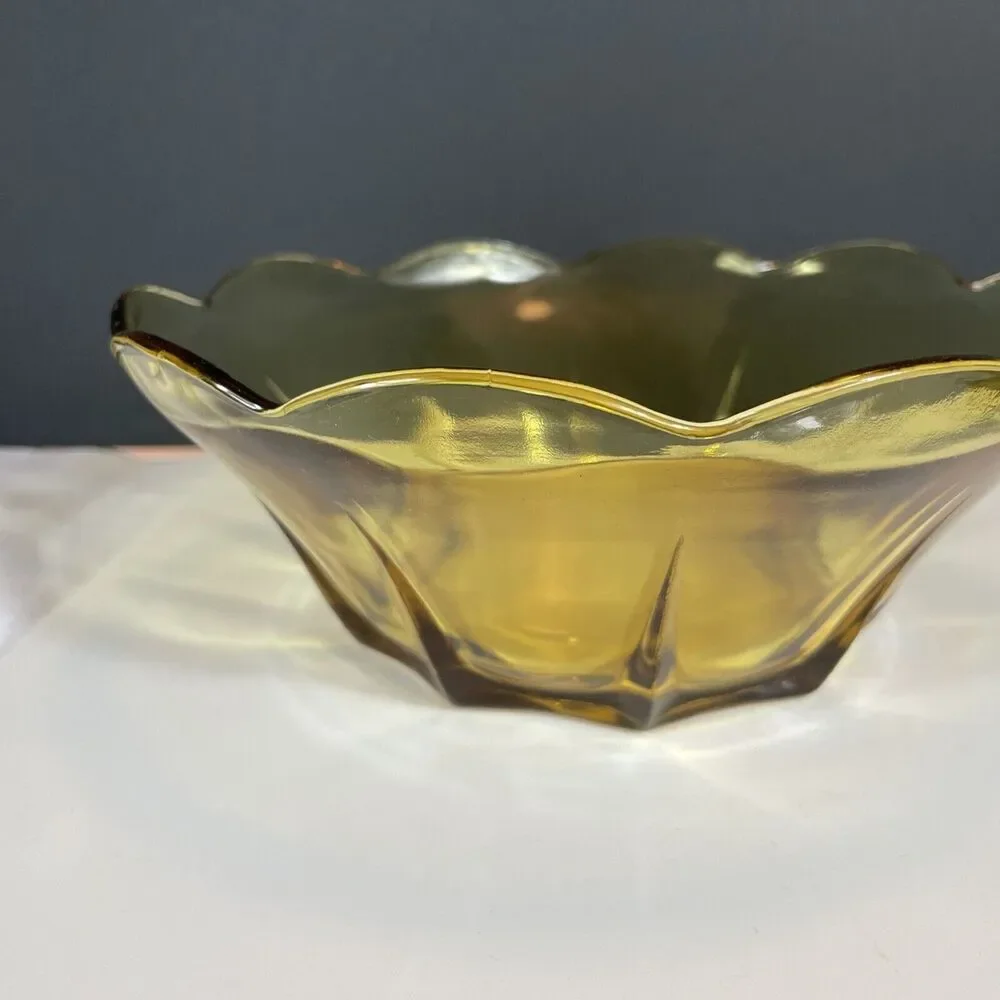 Anchor Hocking Bowl Set Honey Gold Set  Serving Yellow Swedish Modern Vtg